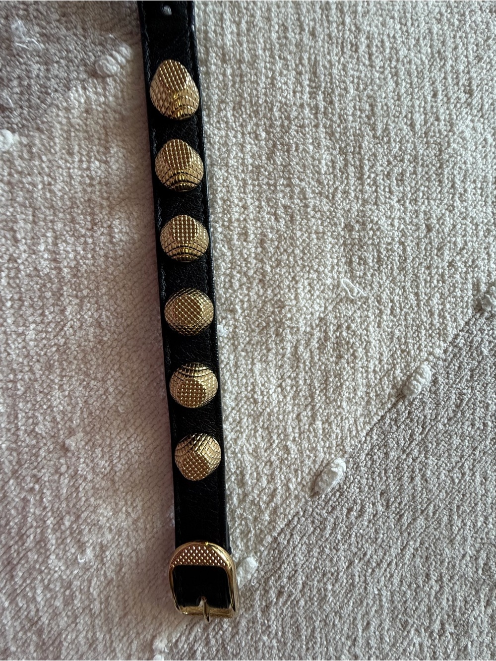 Balenciaga Gold Stud Black Leather Bracelet - Women Accessories